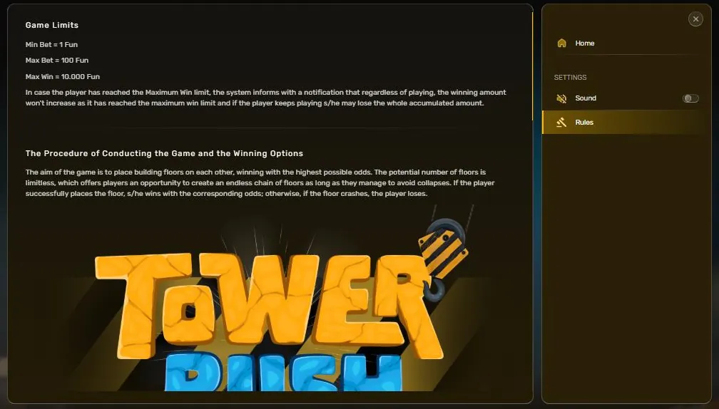 Tower Rush aturan Game Limits: Min Bet, Max Bet dan Max Win di demo